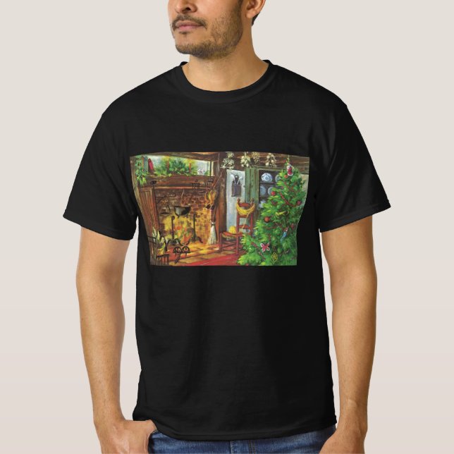 Julig stuga med öppen spis t shirt (Framsida)