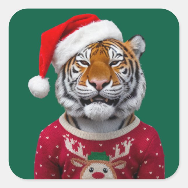 Julig tigerdekal fyrkantigt klistermärke (Framsida)