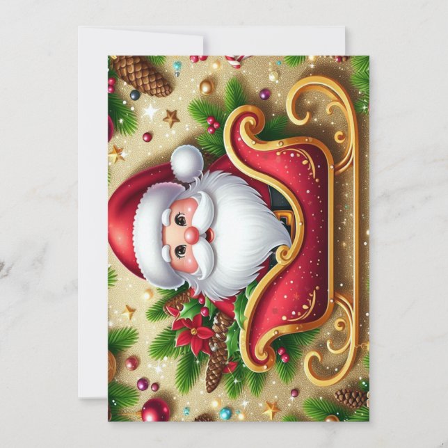 Julig Tomte i släde  Julkort (Framsida)