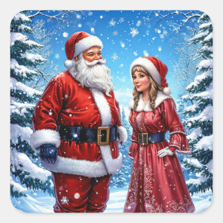 Julig Tomte och Fru Tomte Fyrkantigt Klistermärke