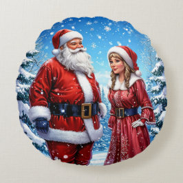 Julig Tomte och fru Tomte Rund Kudde