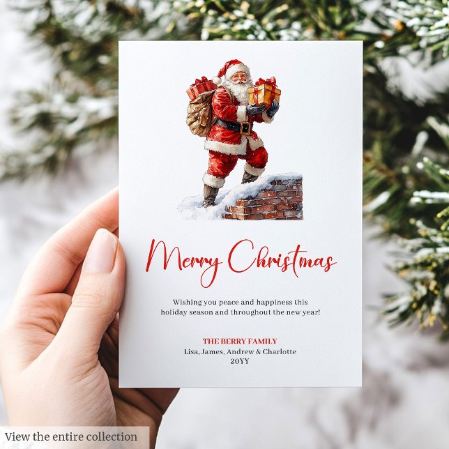 Julig Tomte Röd Grön Högtidlig Hälsning  Julkort (Festive Santa Claus Red Green Holiday Greeting Card)
