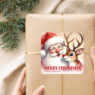 Julig Tomte Rudolf Personlig Barnpresent Fyrkantigt Klistermärke