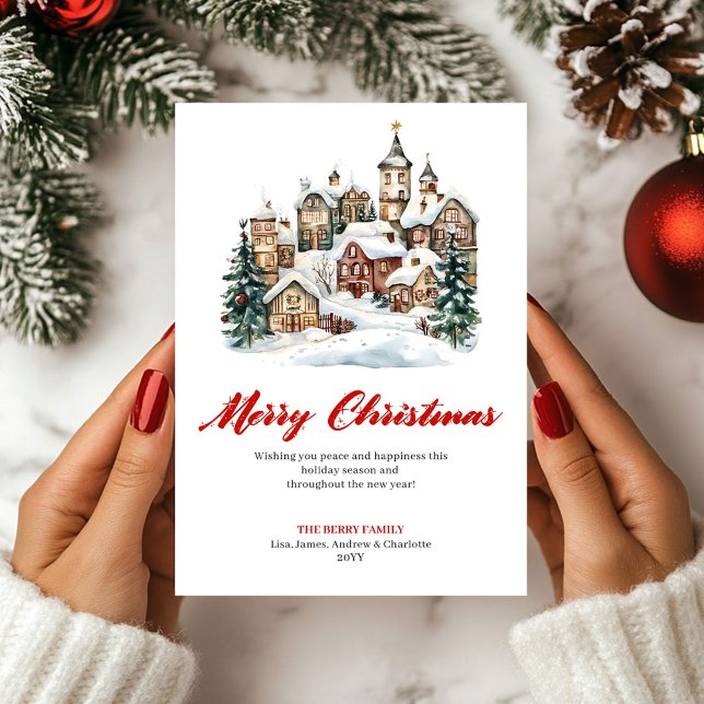 Julig Vattenfärgsscen Julkort (Festive Watercolor Christmas Scene Greeting Card)