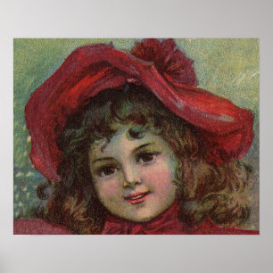 Julig vintage-barnkonst röd viktoriansk klänning poster