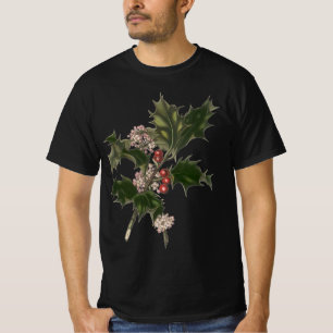 Julig vintage, grön järnekväxt med bär tee