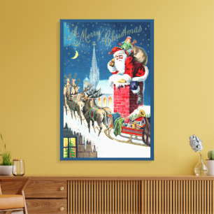 Julig vintage-illustration av viktoriansk jultomte canvastryck