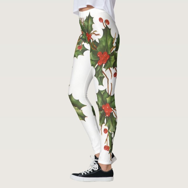 Julig vintage, järnek med röda bär leggings (Vänster)