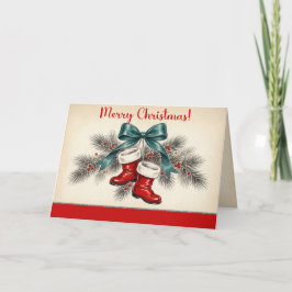 Julig Vintage Santas Stövlar & Slingor Helgkort