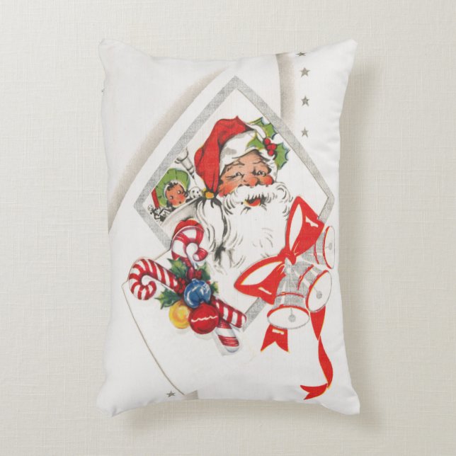Julig vintage, Tomte med sockerrör Prydnadskudde (Framsidan(Vertikal))