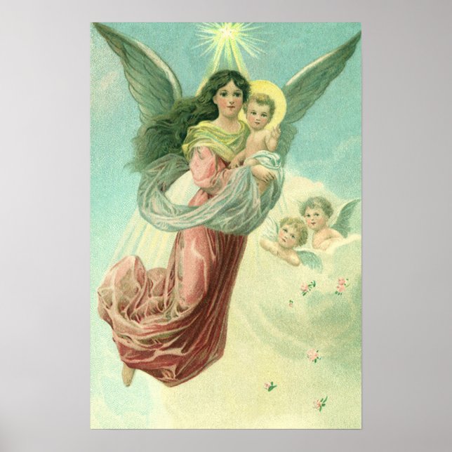 Julig vintage, viktoriansk ängel med Jesusbarnet Poster (Framsidan)