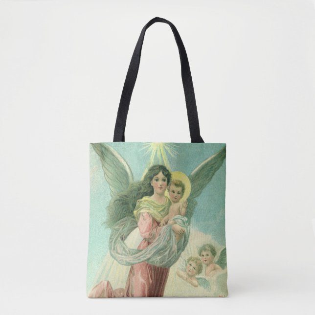 Julig vintage, viktoriansk ängel med Jesusbarnet Tygkasse (Framsida)