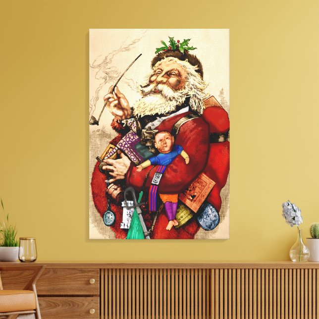 Julig vintage, viktoriansk jultomte pipleksaker canvastryck (Insitu (Vardagsrum))