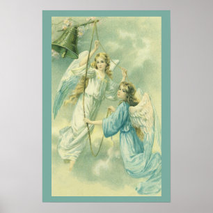 Julig vintage, viktorianska änglar med en klocka poster