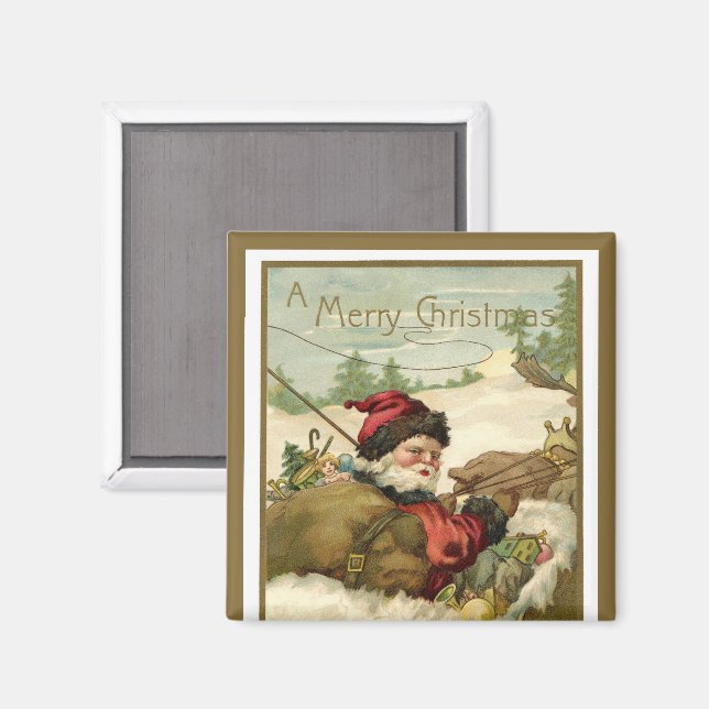 Julig vintär, viktoriansk jultomte i släde magnet (Front/Back)