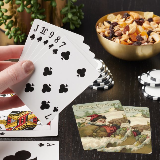 Julig vintär, viktoriansk tomte i släde casinokort (På plats)