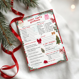 Julig Vinter Secret Santa-enkät Reklamblad