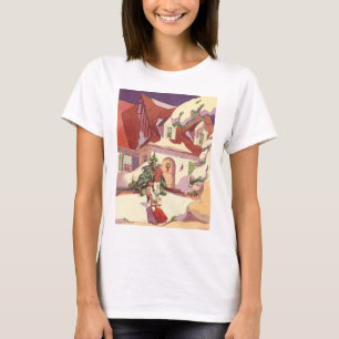 Julig vintrig scen, familjens hus i snön t shirt