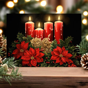 Juliga Poinsettia och Ljusstakar Jul Helgkort