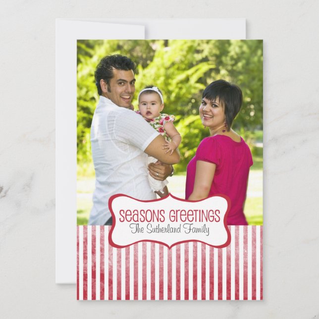 Juliga Ränder Foto Högtidligt Välkomnande Julkort (Framsida)