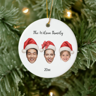 Juligt familje Santa hattar 3 foton Julgransprydnad Keramik