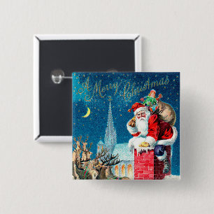 Juligt firande Victorian Santa Claus på skorsten Knapp