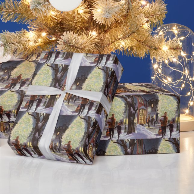 Juligt jul, pappa handlar med ungarna presentpapper (Helgdagar)