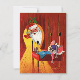 Juligt jul Santa kikande genom mushål Julkort