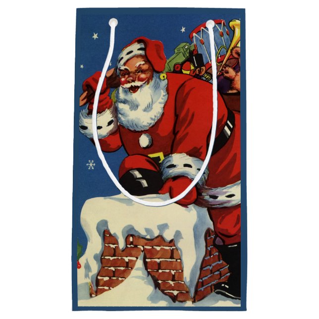 Juligt jul, Tomte nerför skorsten med leksaker (Framsidan)
