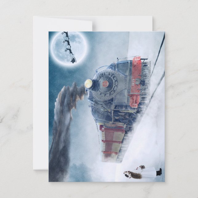 Juligt julkort med jul-tåg (Framsida)