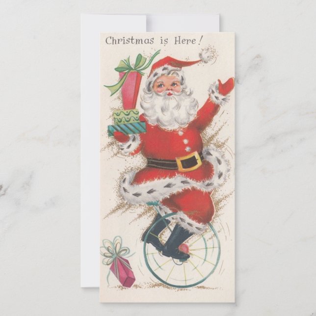 Juligt julpappa på enhjuling julkort (Framsida)