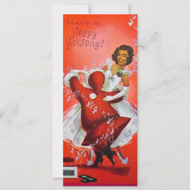 Juligt jultomte dansar med kvinnor julkort (Framsida)