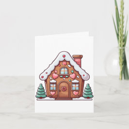 Juligt pepparkakshus med hjärtan helgkort