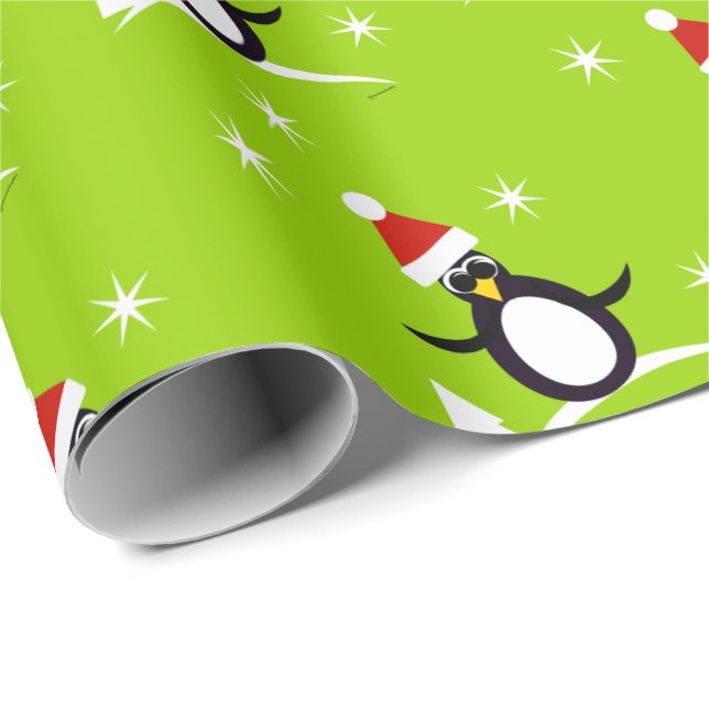 Juligt presentpapper med pingvin (Rullad Hörn)