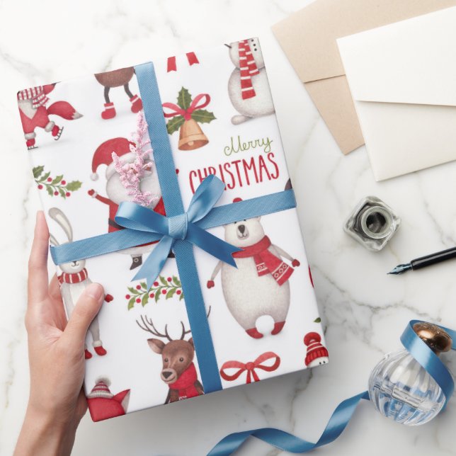 Juligt presentpapper med skogsdjur (Gifting)