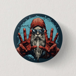 Juligt Santa i Vintage Heavy Metal Rock och Roll Knapp