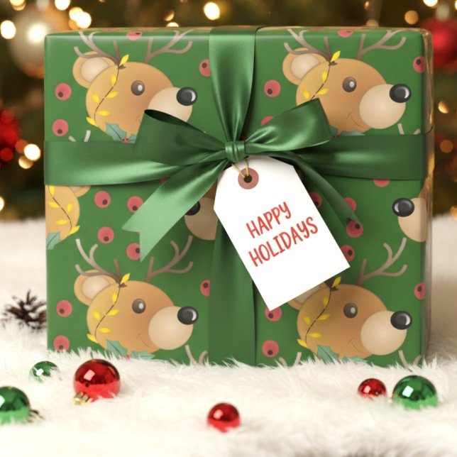 Juligt teddybjörn i skogsgrön färg presentpapper (Cute bear, festive flair. Perfect for wrapping, scrapbooking, or holiday crafts.)