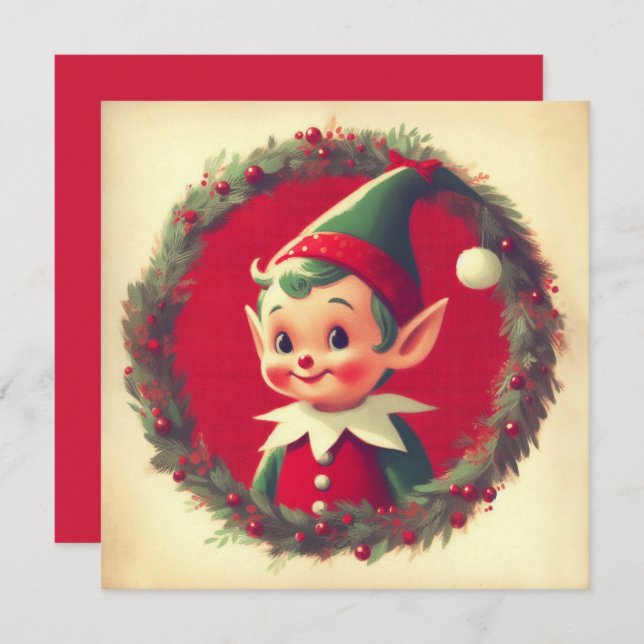 Juligt Vintage-älva Retrojul Julkort (Fram/baksida)