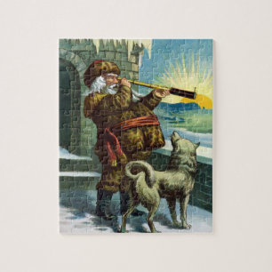Juligt Vintage Santa Claus Teleskop Hund Solnedgån Pussel