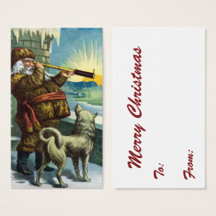Juligt Vintage Santa Claus Teleskop Hund Solnedgån Visitkort
