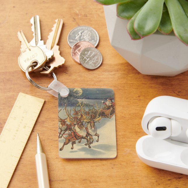 Juligt Vintage Tomte Sleigh med Renar Nyckelring (Skrivbord)