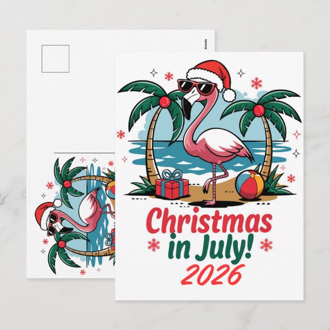 Julijul firande Rosa Flamingo Tomte Hatt 2026 Helg Vykort (Fram/baksida)