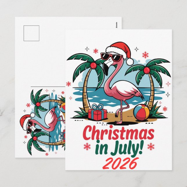 Julijul firande Rosa Flamingo Tomte Hatt 2026 Helg Vykort (Fram/baksida)