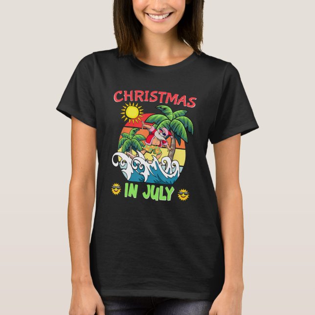 Julijul firar jul  Santa Surfar Sommar Strand Seme T Shirt (Framsida)