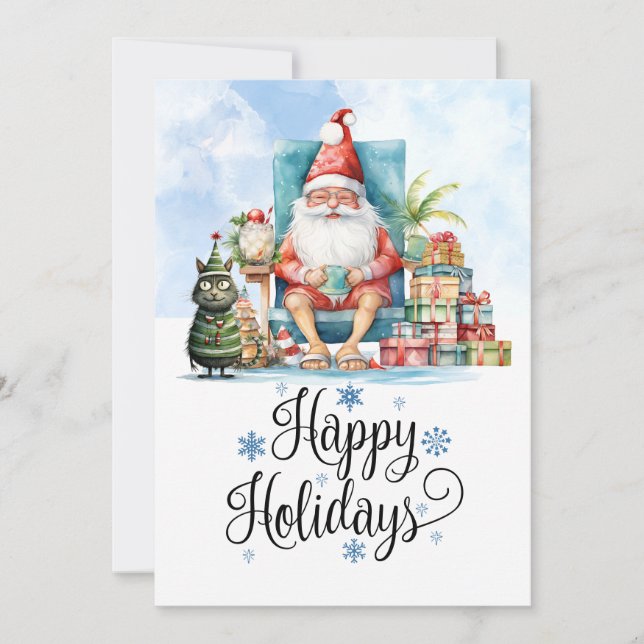 Julijul med TOMTE på stranden  Julkort (Framsida)