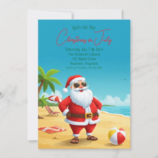 Julijul Santa på stranden inbjudan (Framsida)