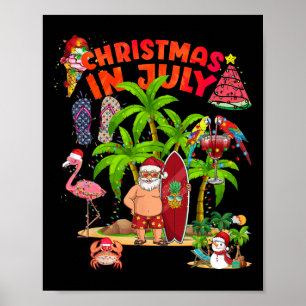 Julijul Santa Solglasögon Hawaiian Strand Palmer Poster
