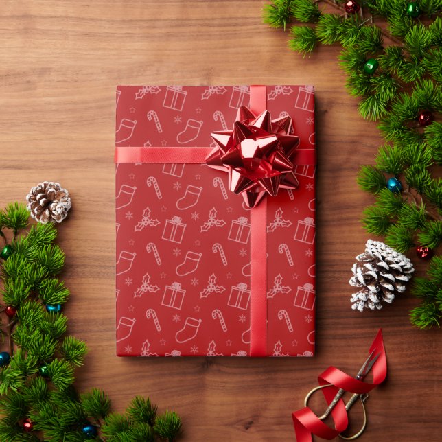 Julikon mönstrad röd jul presentpapper (Julgåva)