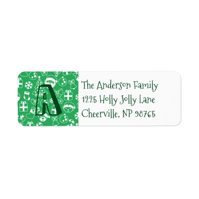 Julikonernas Grönt Santa Elf Snögubbe Monogram Returadress Etikett (Framsidan)