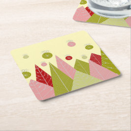 Julillustration av prydnadsföremål och Träd Underlägg Papper Kvadrat